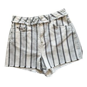 Topshop Black and White Striped Jean Shorts Rough Hem